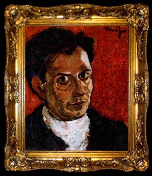 framed  Nicolae Tonitza Self-portrait. Oil on cardboard, 0.410 x 0.360., ta009-2